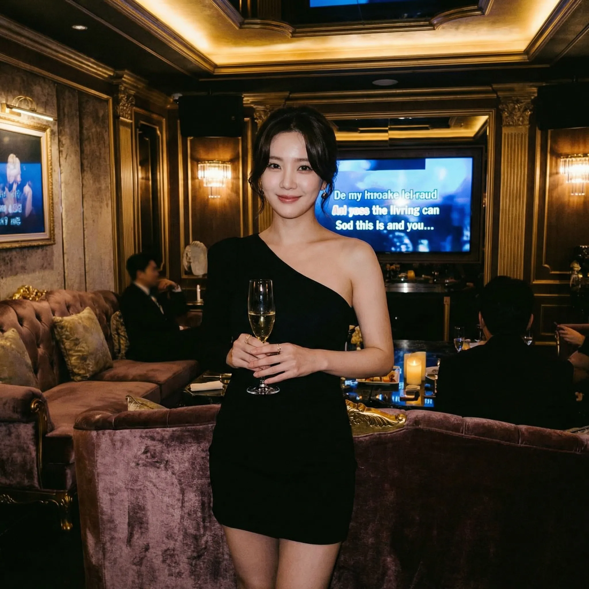 강남 쩜오 프리미엄 VIP 룸 - 골드 인테리어의 하이엔드 비즈니스 룸싸롱 내부